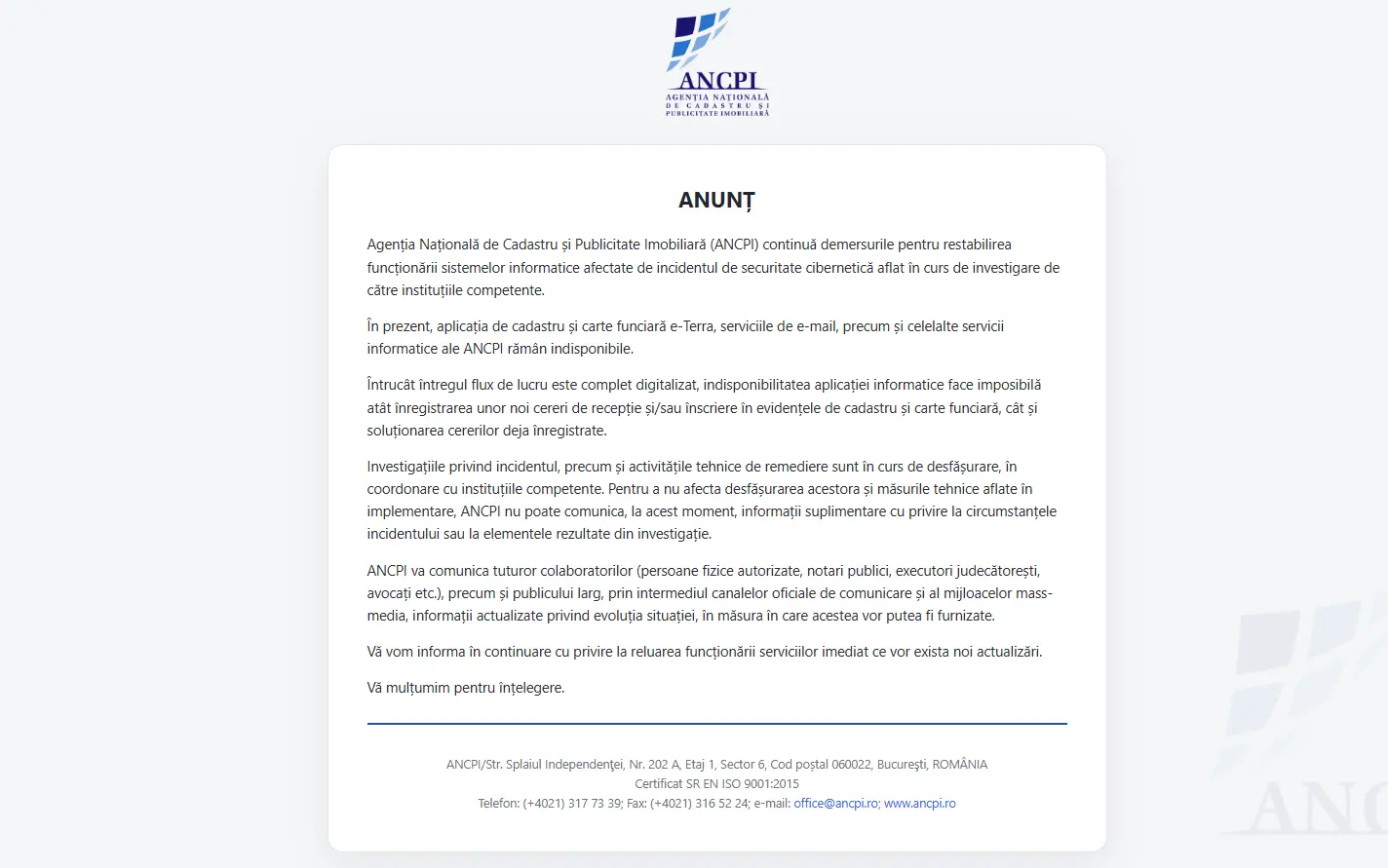 ANCPI hacker claims financial motive, apologizes for disruption as systems remain offline
